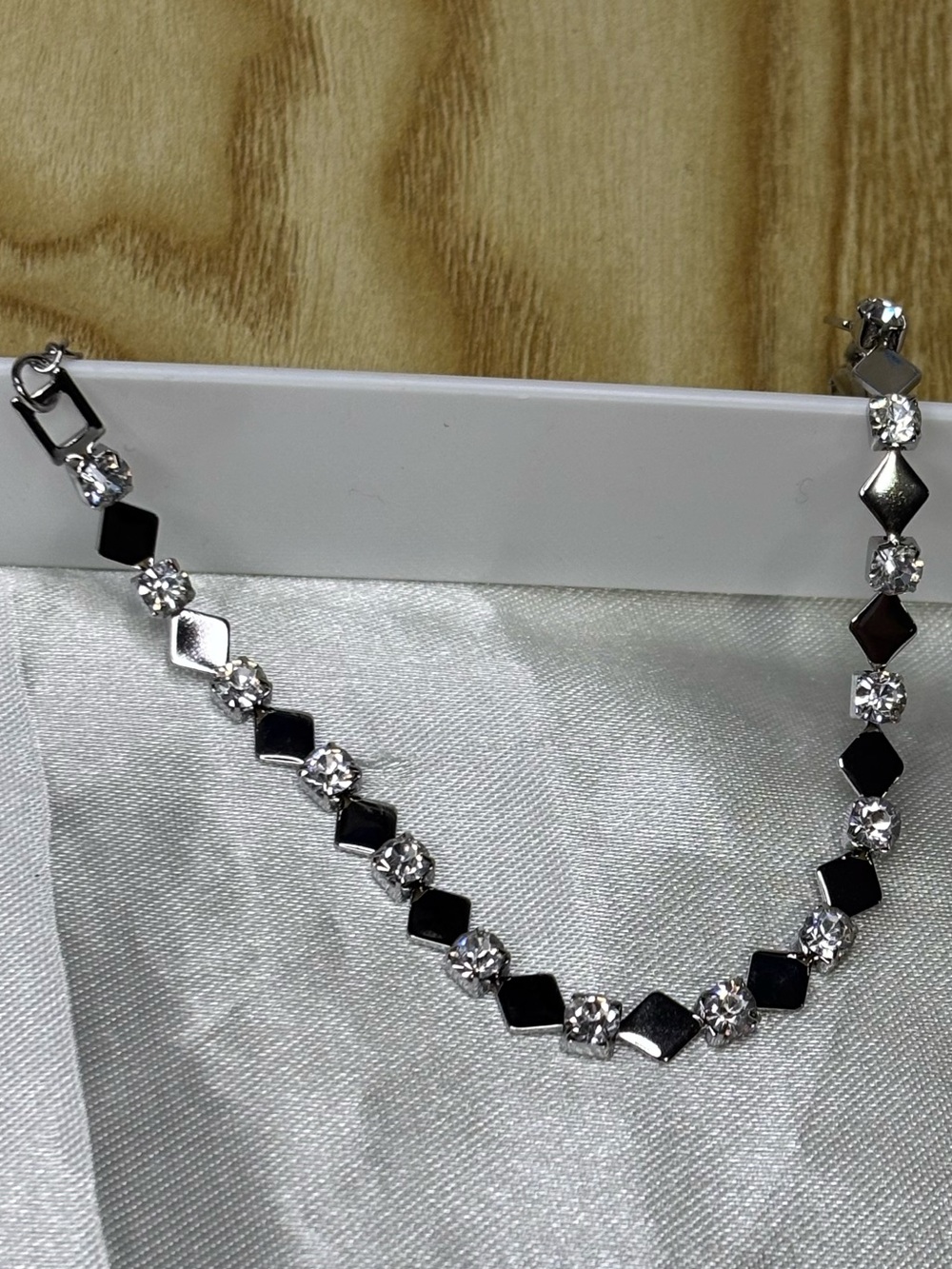 Stainless Steel Square Silver With Crystal Bracelet -